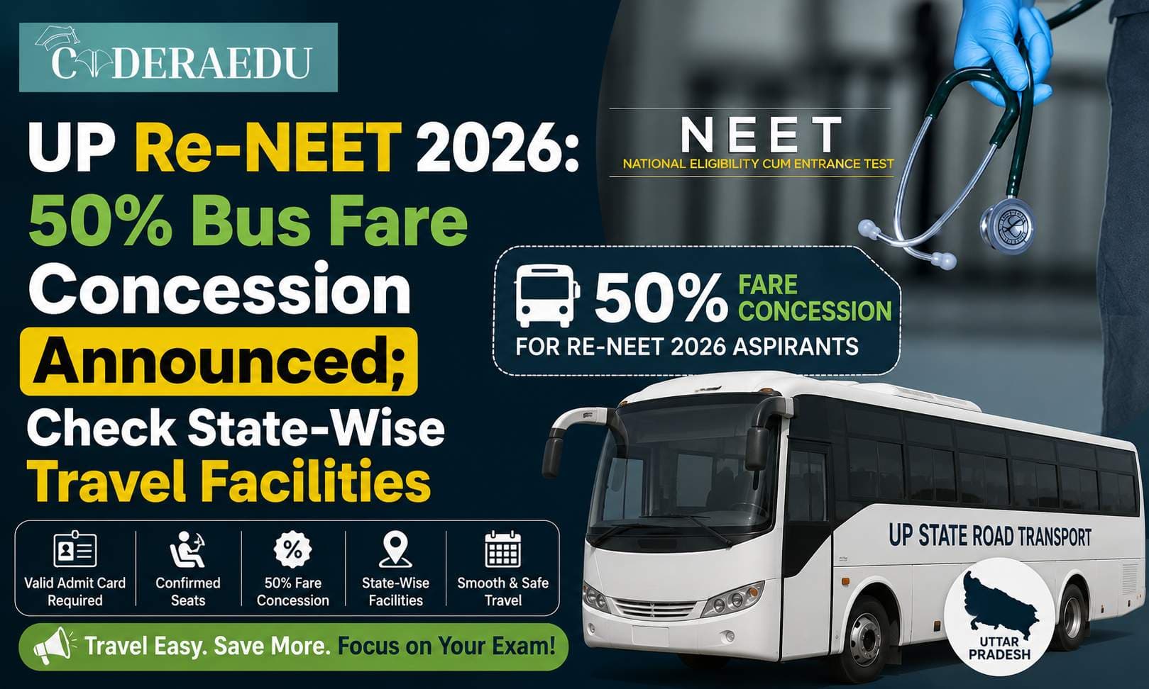 UP Re-NEET 2026 50 percent bus fare concession for students travelling to exam centre