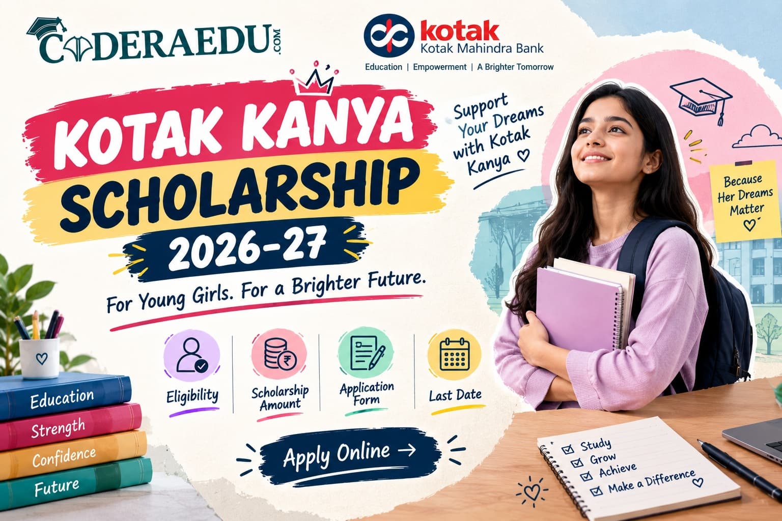 Kotak Kanya Scholarship 2026-27 apply online page for girl students