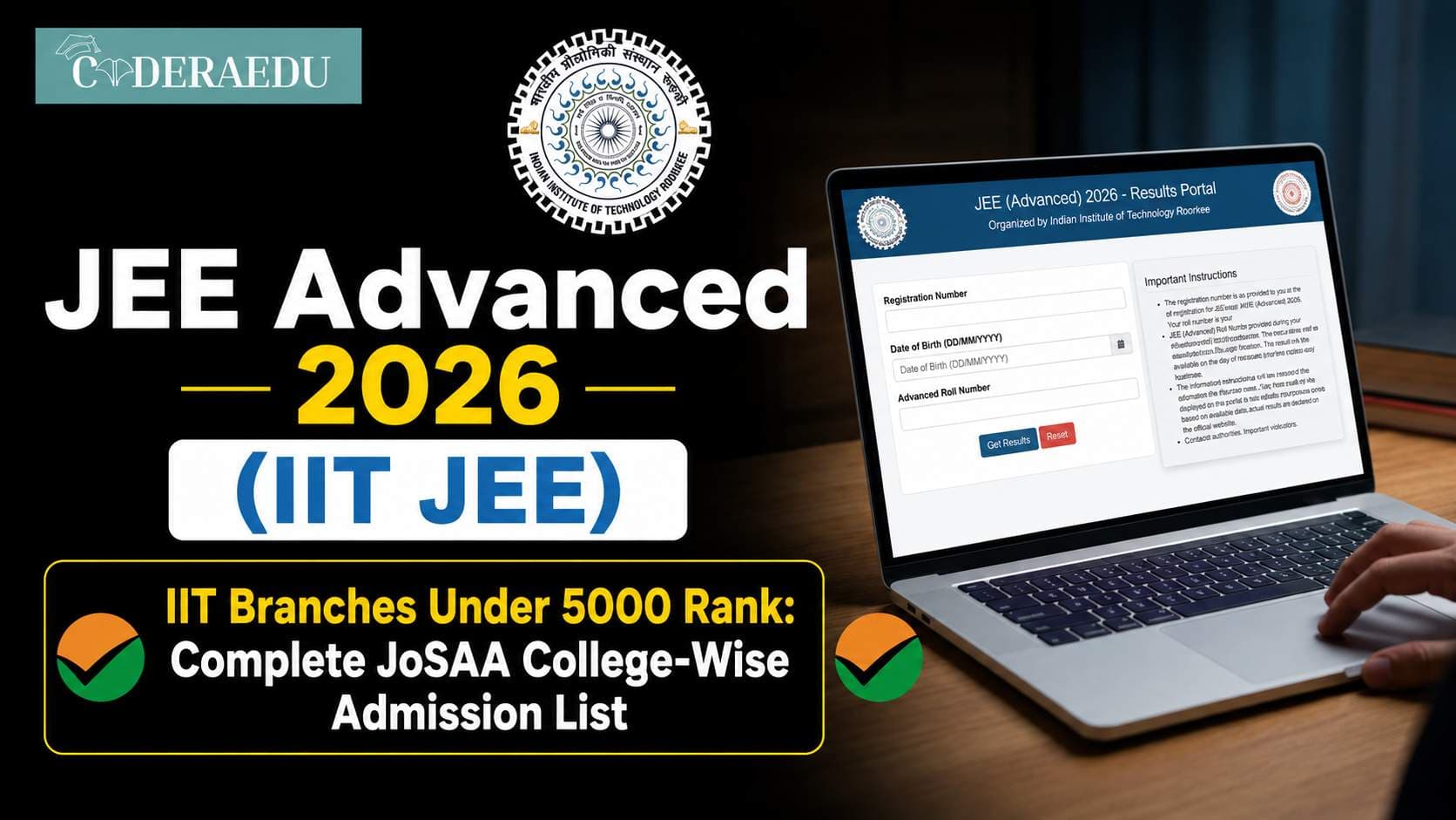 JEE Advanced 2026 IIT branches under 5000 rank JoSAA admission list
