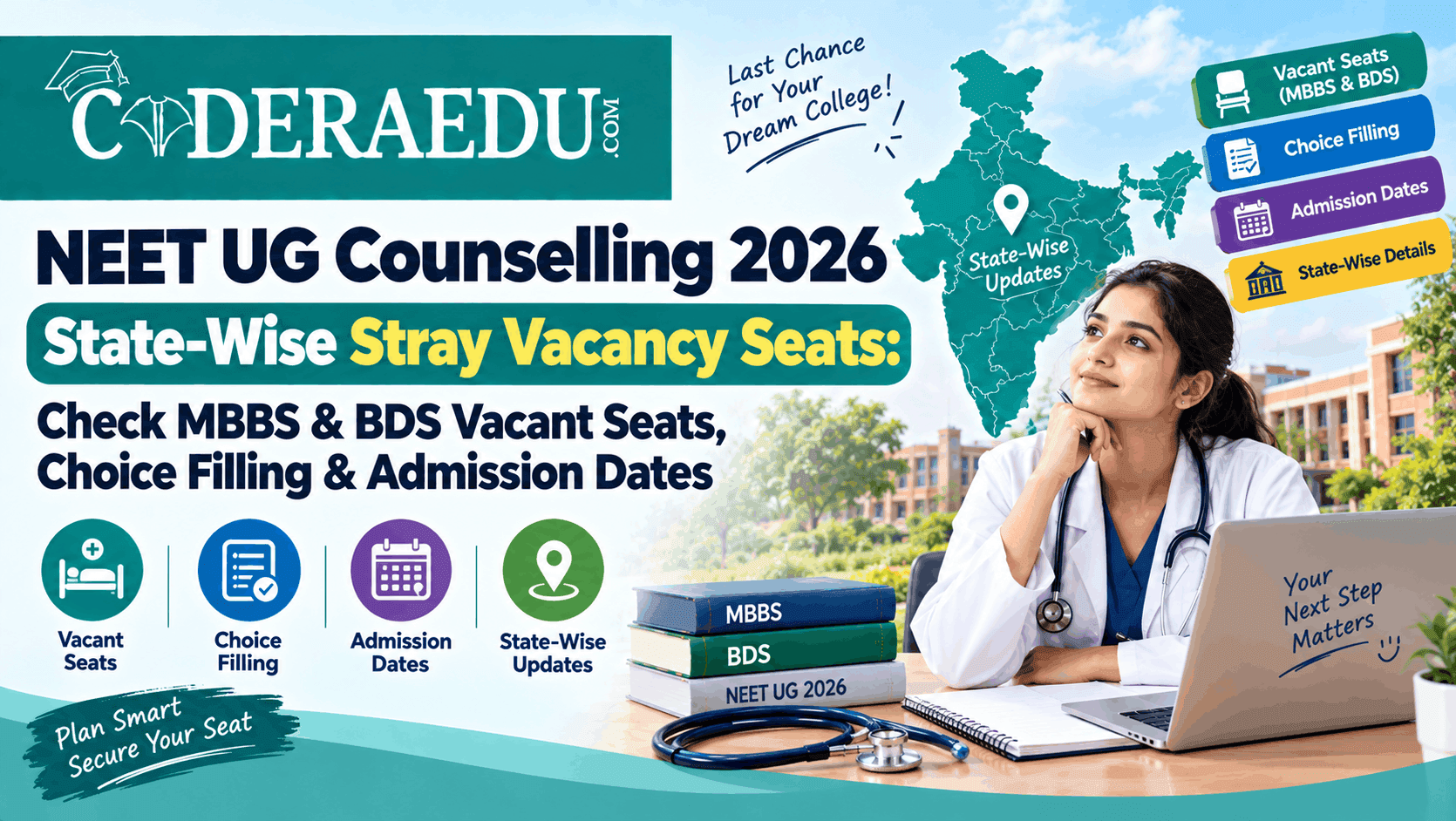 NEET UG 2026 state wise stray vacancy seats MBBS BDS choice filling and admission dates