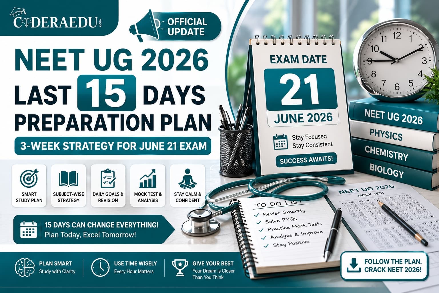 NEET UG 2026 Last 15 Days Preparation Plan – 3-Week Strategy for June 21 Re-NEET