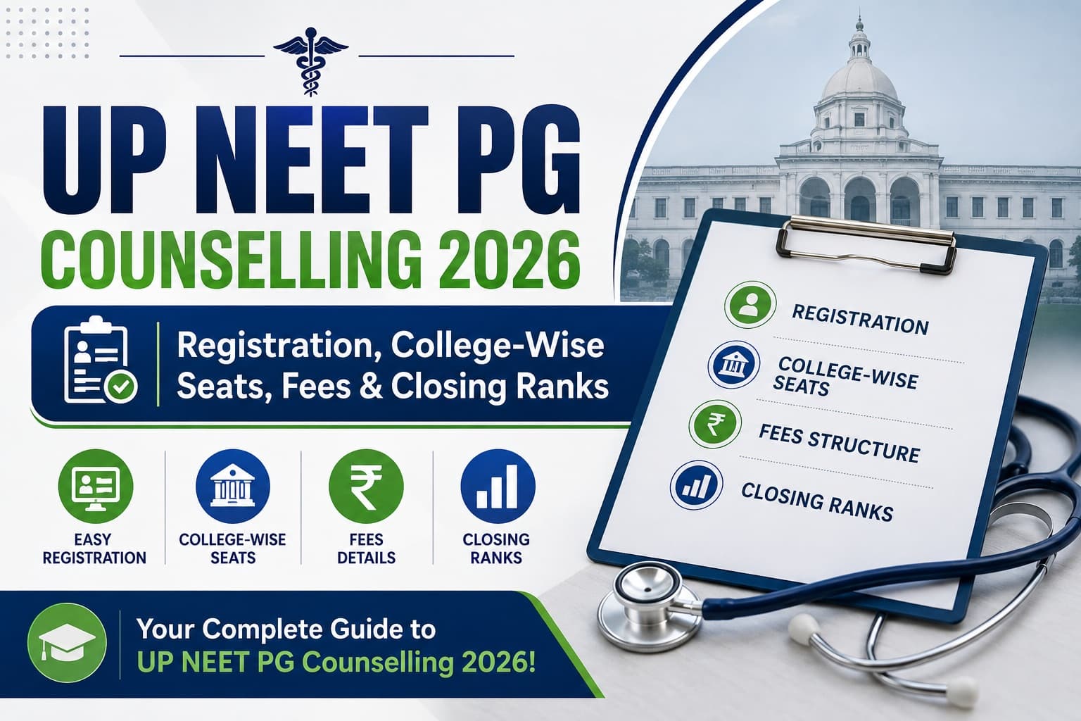 UP NEET PG Counselling 2026 registration, fees and bond rules for MD MS admission