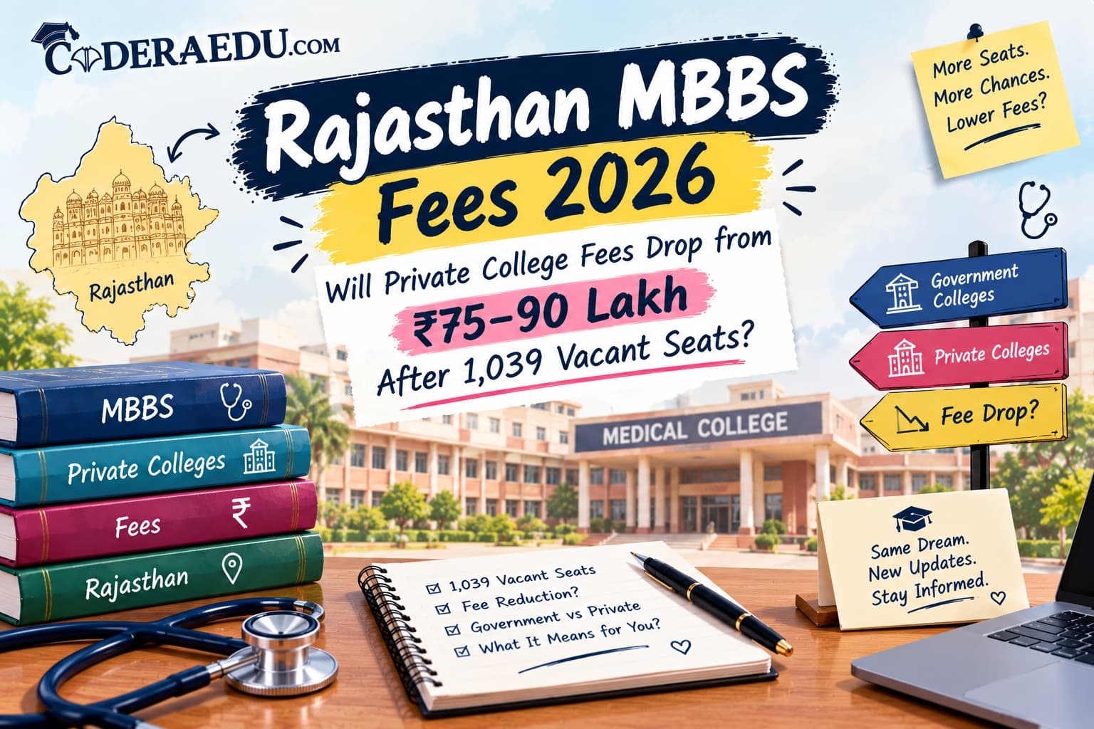 Rajasthan MBBS fees 2026 for private medical colleges with 1,039 vacant seats