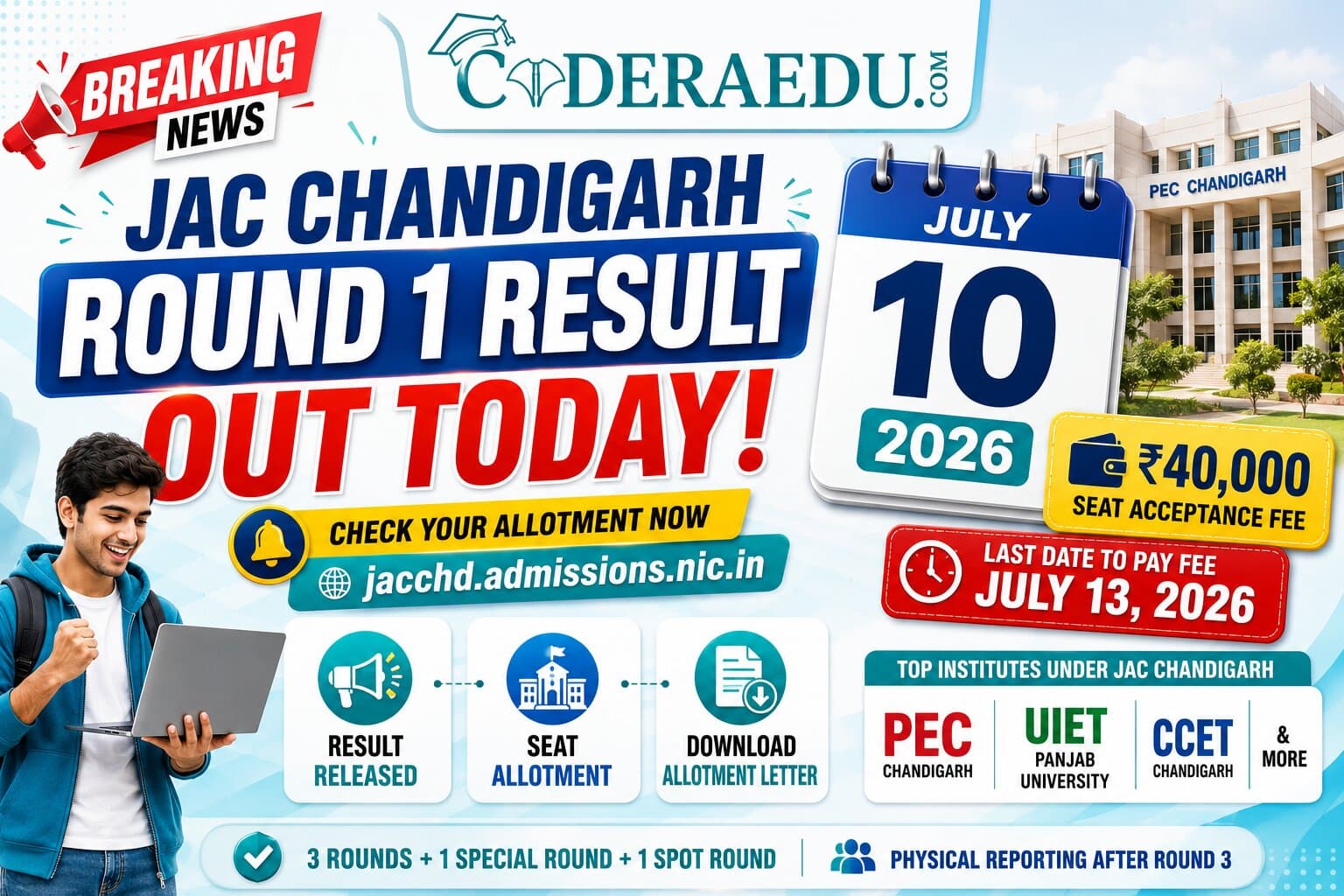 JAC Chandigarh Round 1 Seat Allotment Result 2026 Out Today at jacchd.admissions.nic.in