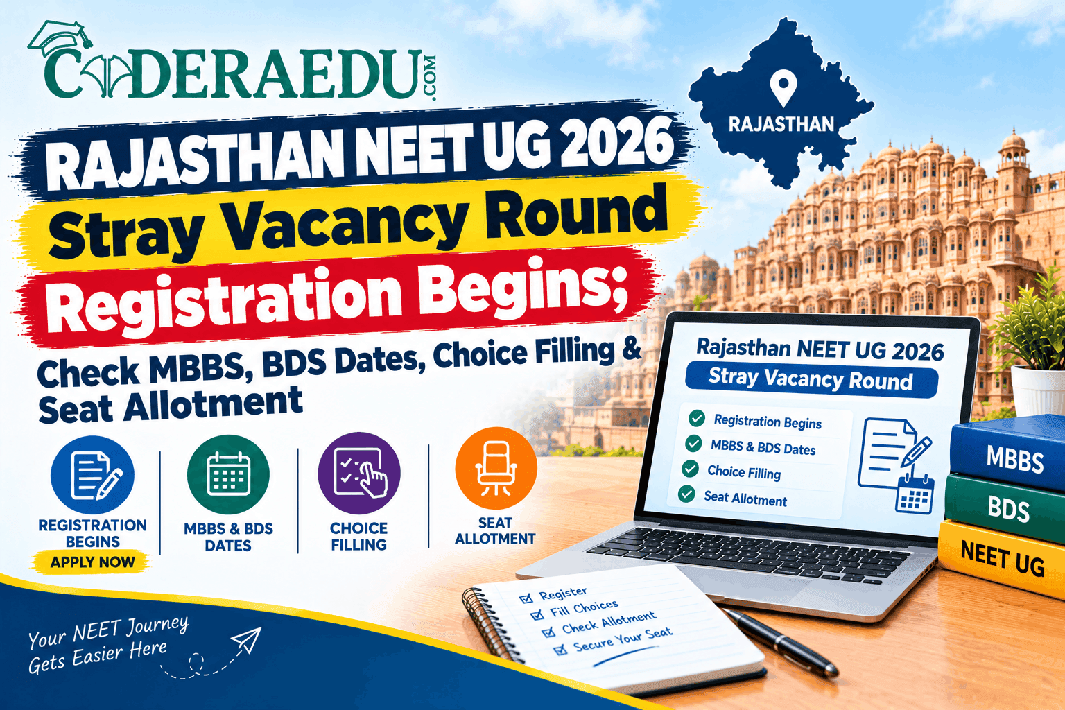 Rajasthan NEET UG 2026 Stray Vacancy Round Registration Begins; Check MBBS, BDS Dates, Choice Filling & Seat Allotment