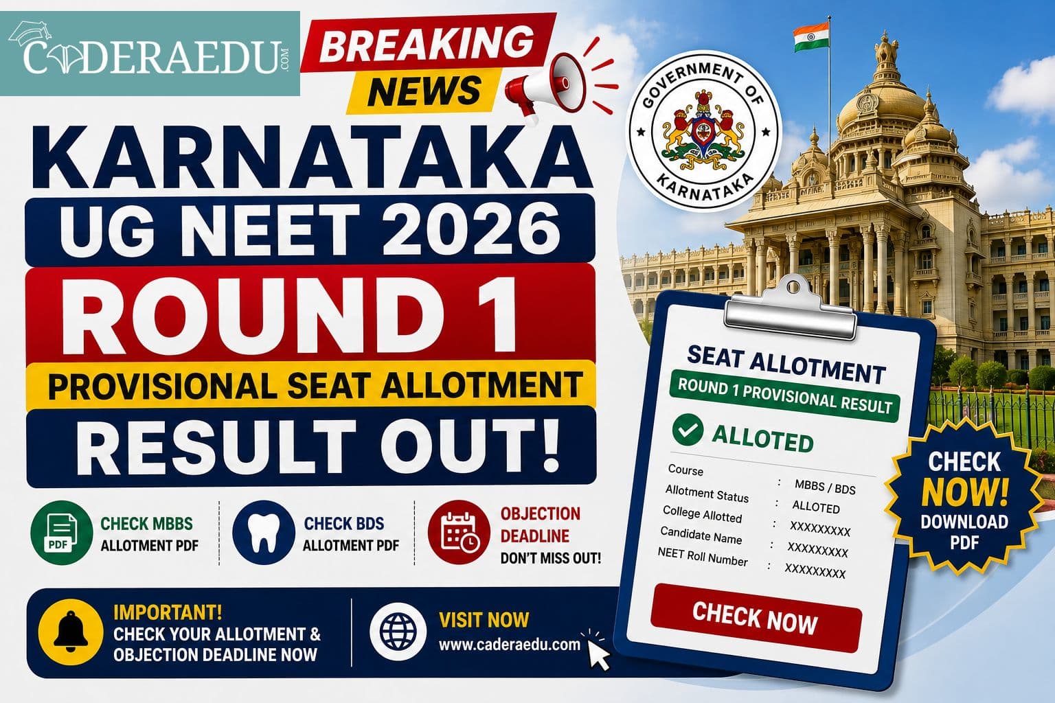 Karnataka UG NEET 2026 Round 1 Provisional Seat Allotment Released: Check MBBS, BDS Result & Objection Date
