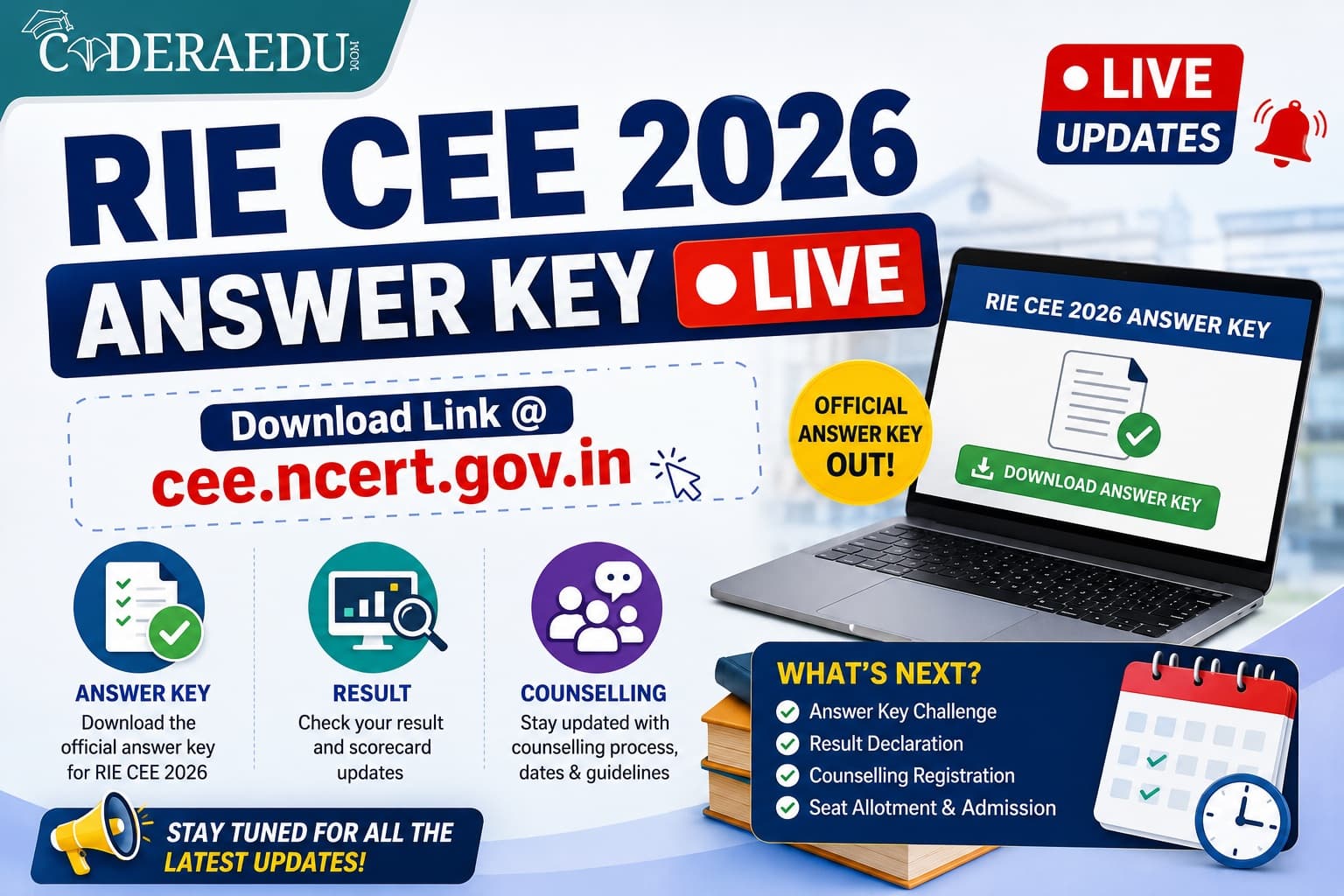 RIE CEE 2026 Answer Key Live: Download Link @cee.ncert.gov.in, Result, Counselling