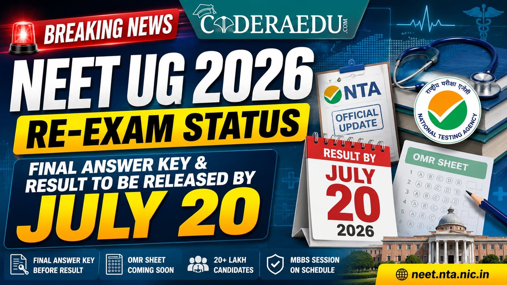 NEET UG 2026 Re-Exam Status: Final Answer Key and Result to Be Released by July 20