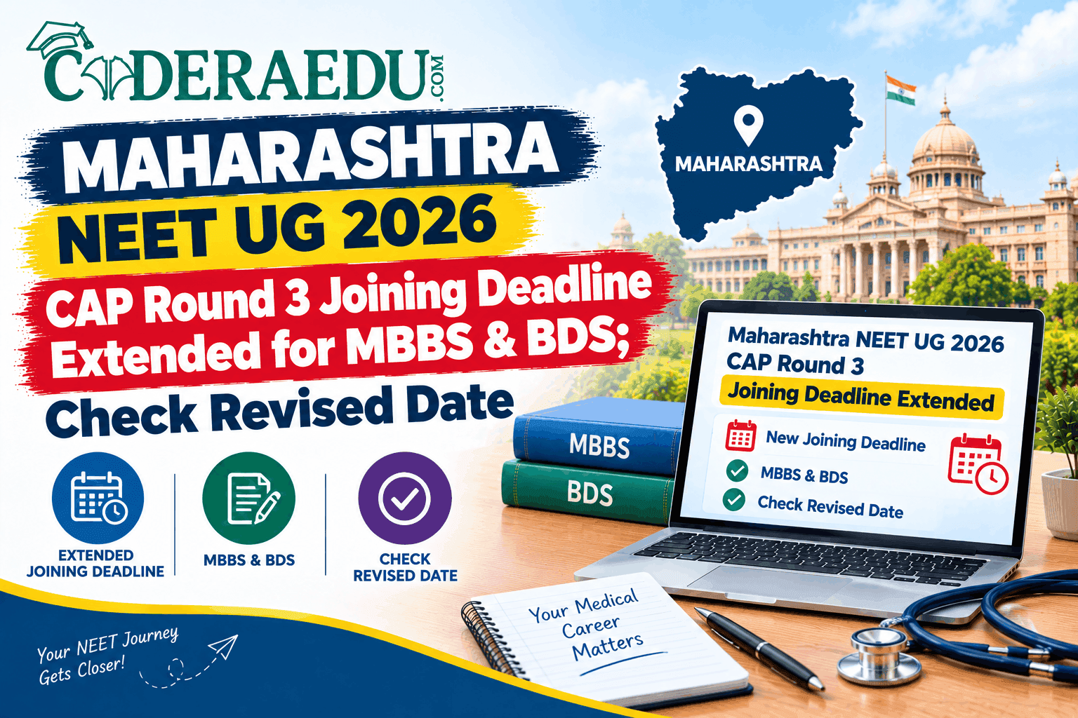 Maharashtra NEET UG 2026 CAP Round 3 joining deadline extended for MBBS and BDS