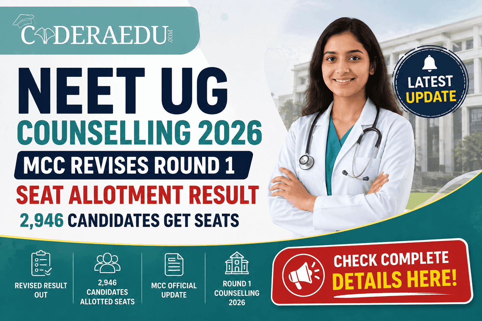 NEET UG Counselling 2026: MCC Revises Round 1 Seat Allotment Result, 2,946 Candidates Get Seats