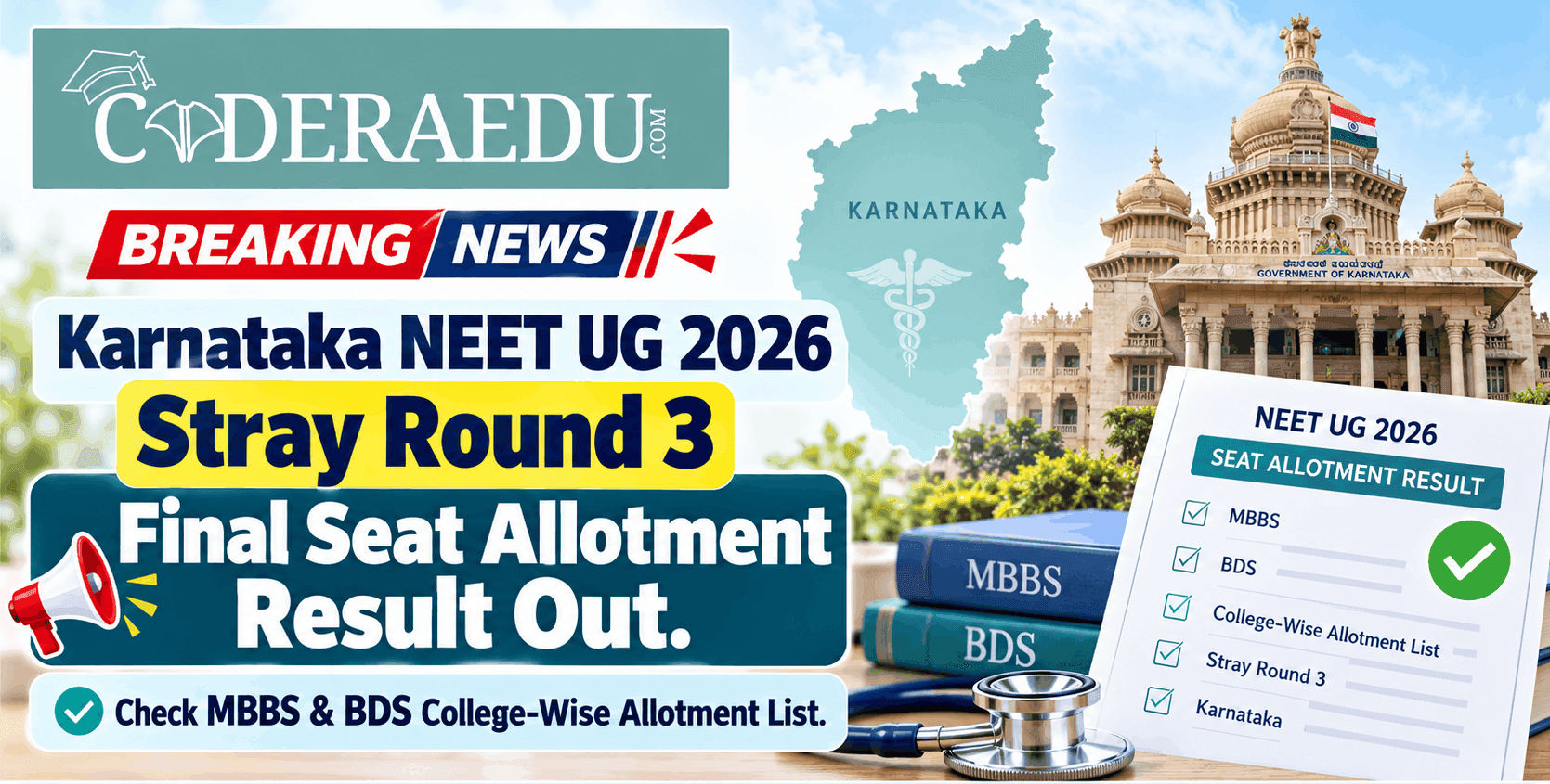 Karnataka NEET UG 2026 Stray Round 3 Final Seat Allotment Result Out; Check MBBS & BDS College-Wise Allotment List