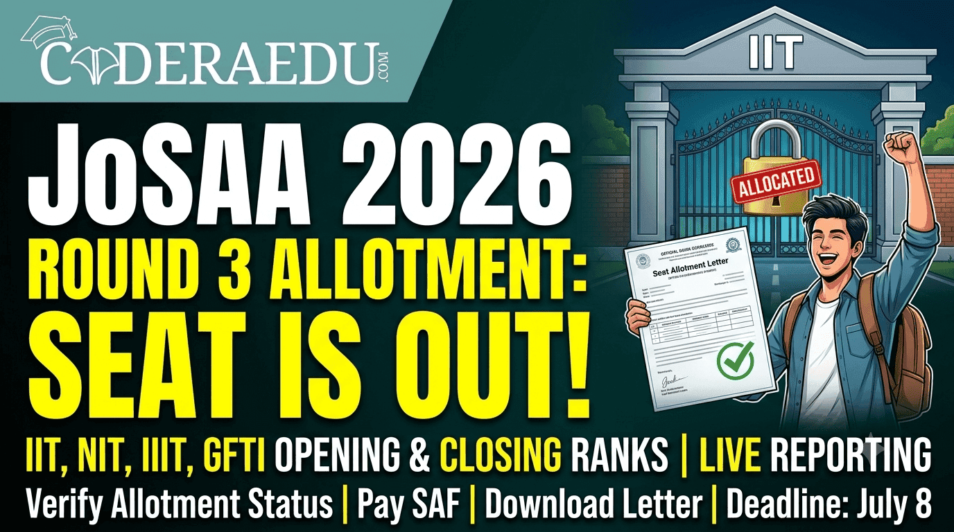 JoSAA 2026 Counselling Round 3 LIVE: Seat Allotment, Cutoff, Opening and Closing Ranks for IITs, NITs, IIITs, GFTIs