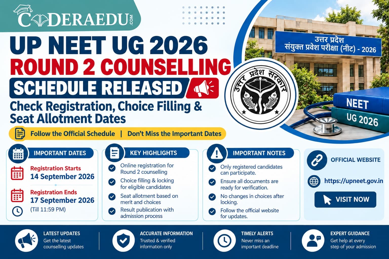 UP NEET UG 2026 Round 2 Counselling Schedule Released: Check Registration, Choice Filling & Seat Allotment Dates