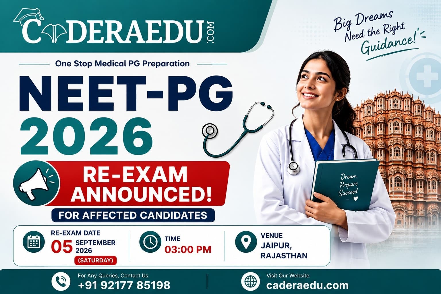NEET PG 2026 Re-Exam: September 5 Date, Jaipur Centres, 2,445 Candidates & Latest Update