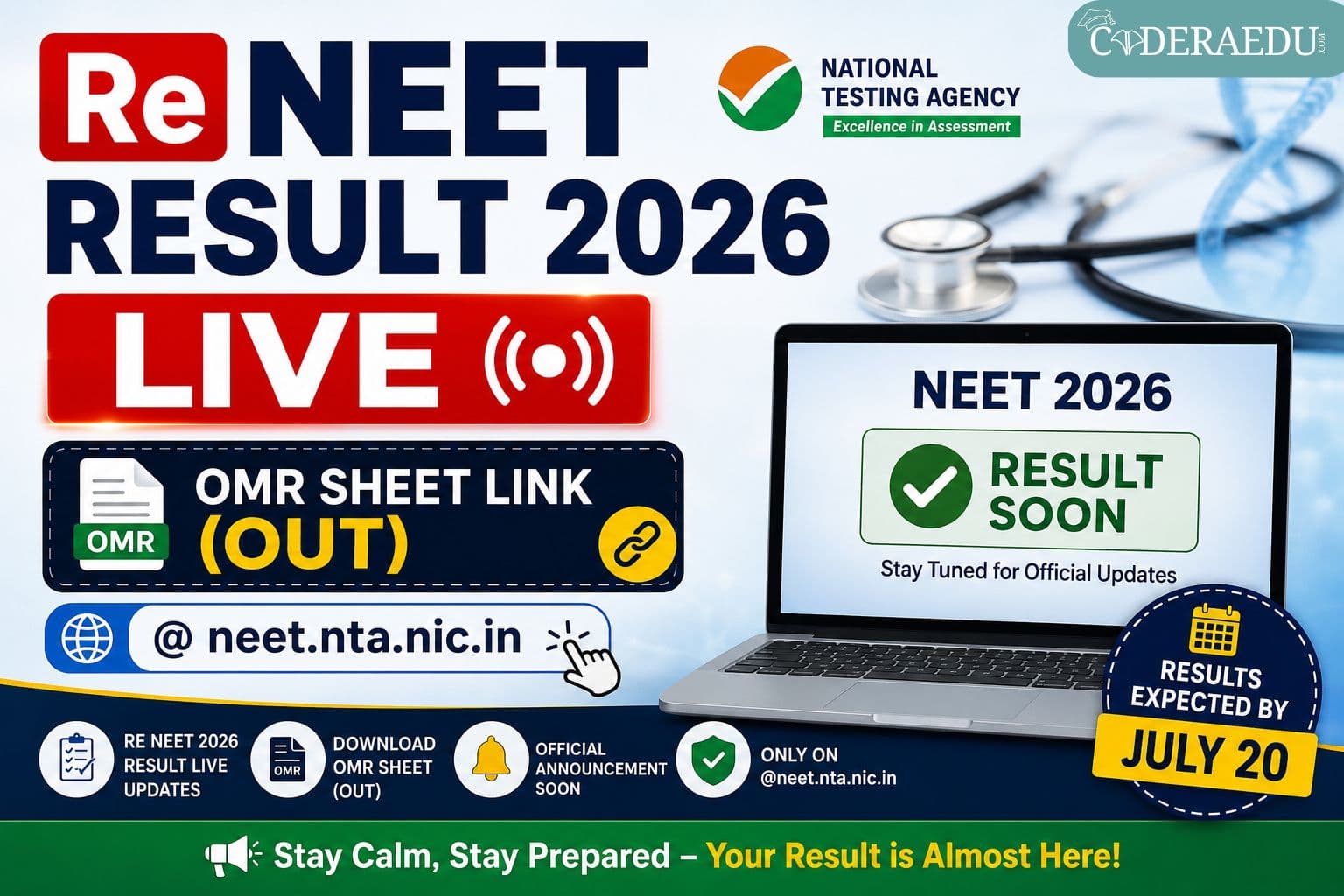 Re NEET Result 2026 Live; OMR Sheet Link (OUT) @neet.nta.nic.in, NTA NEET Results Expected by July 20