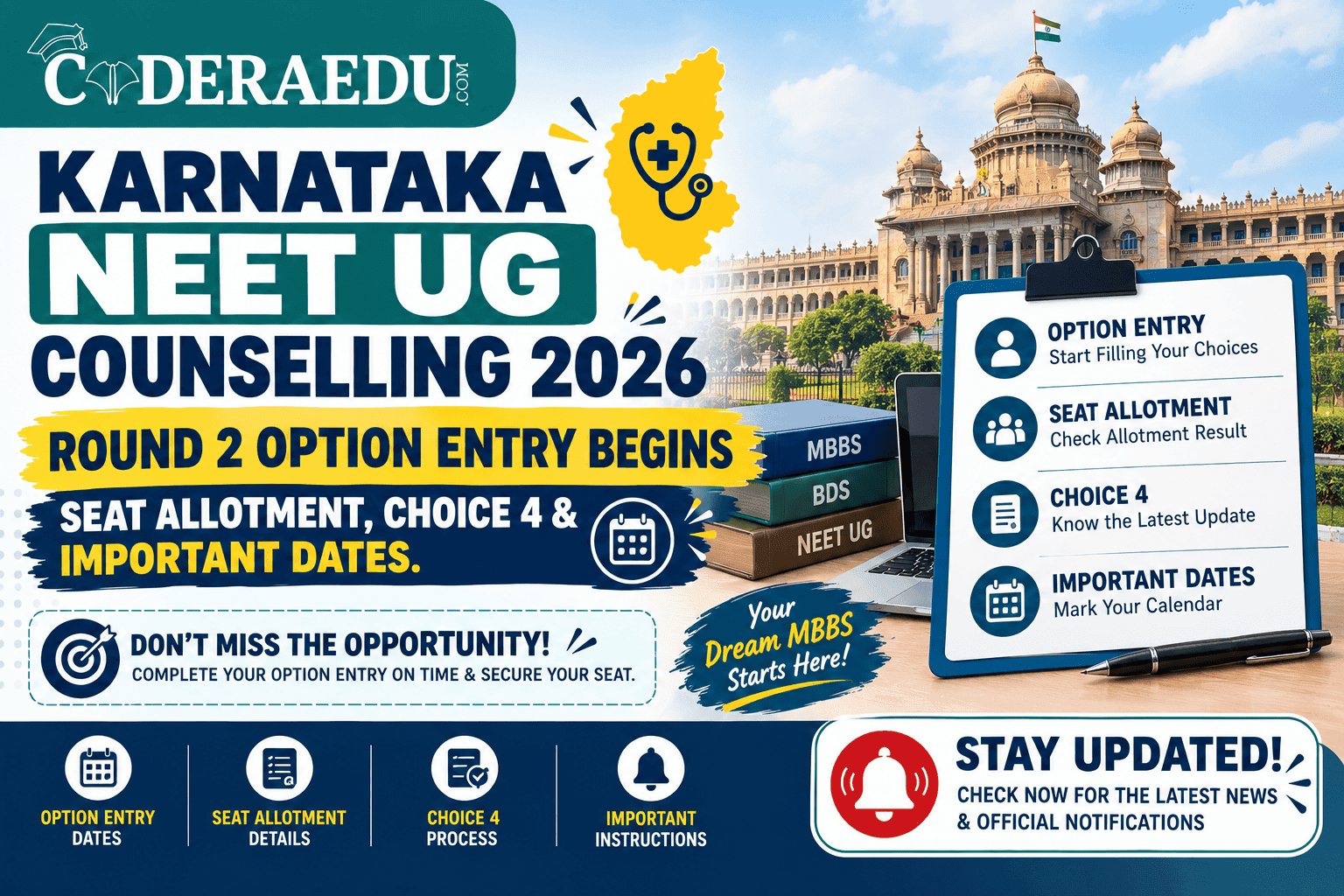 Karnataka NEET UG Counselling 2026 Round 2 Option Entry Begins: Seat Allotment, Choice 4 & Important Dates