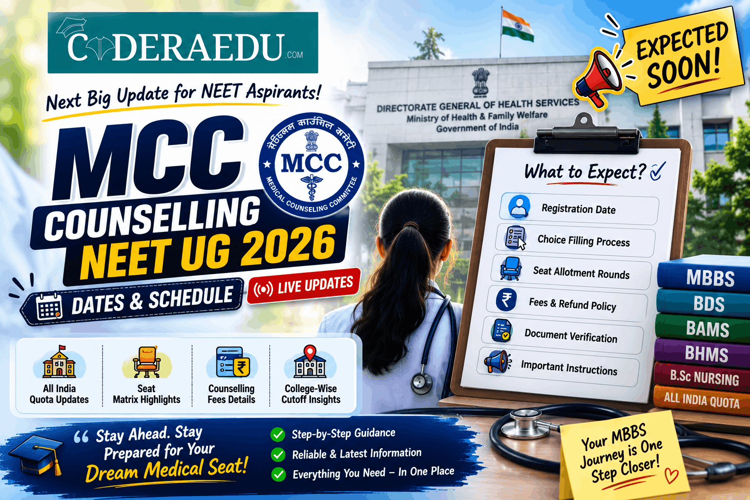 MCC Counselling NEET UG 2026 Dates & Schedule Live Updates; Check Fees, Registration & Choice Filling Process