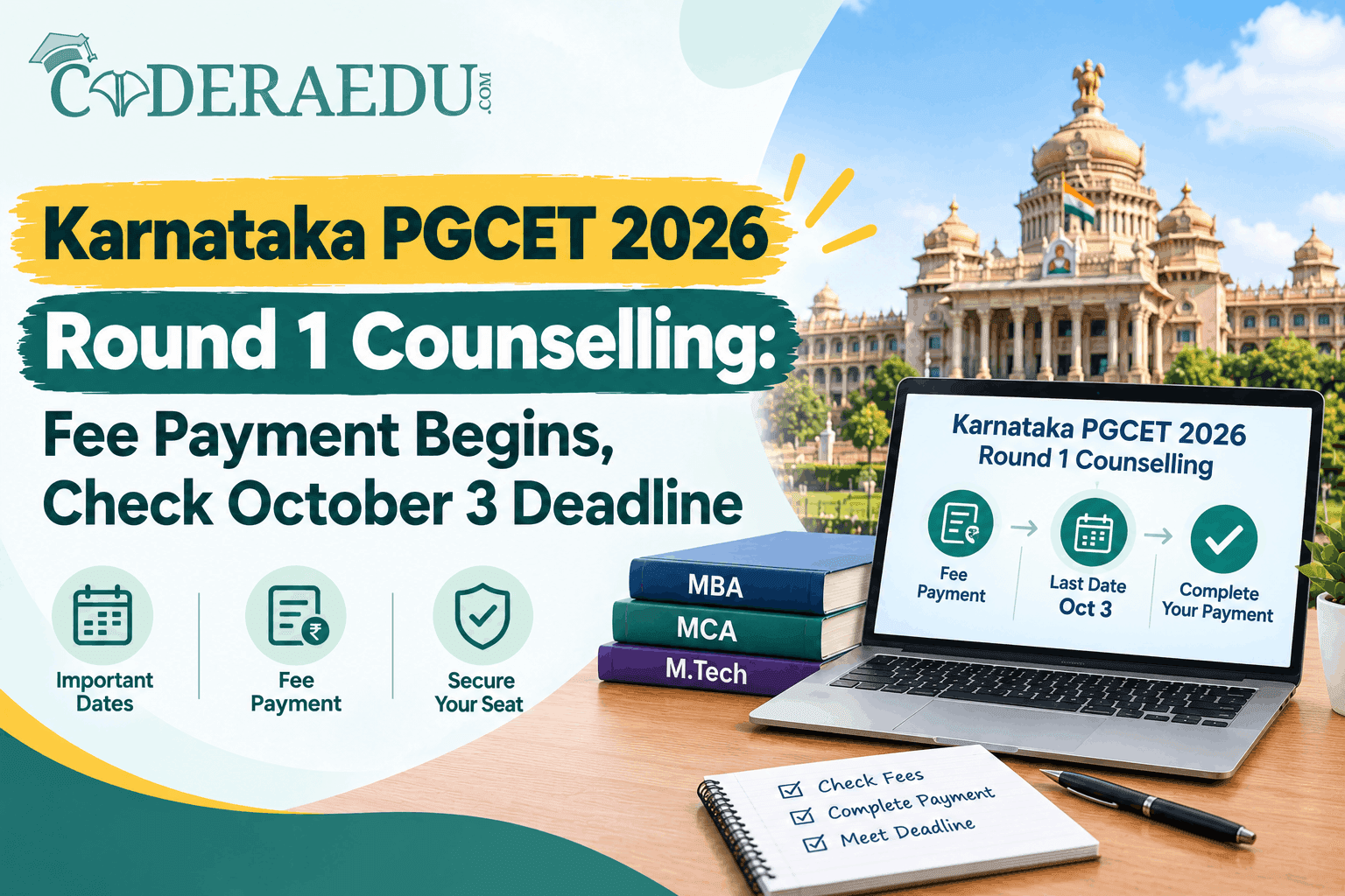 Karnataka PGCET 2026 Round 1 fee payment window open with October 3 deadline