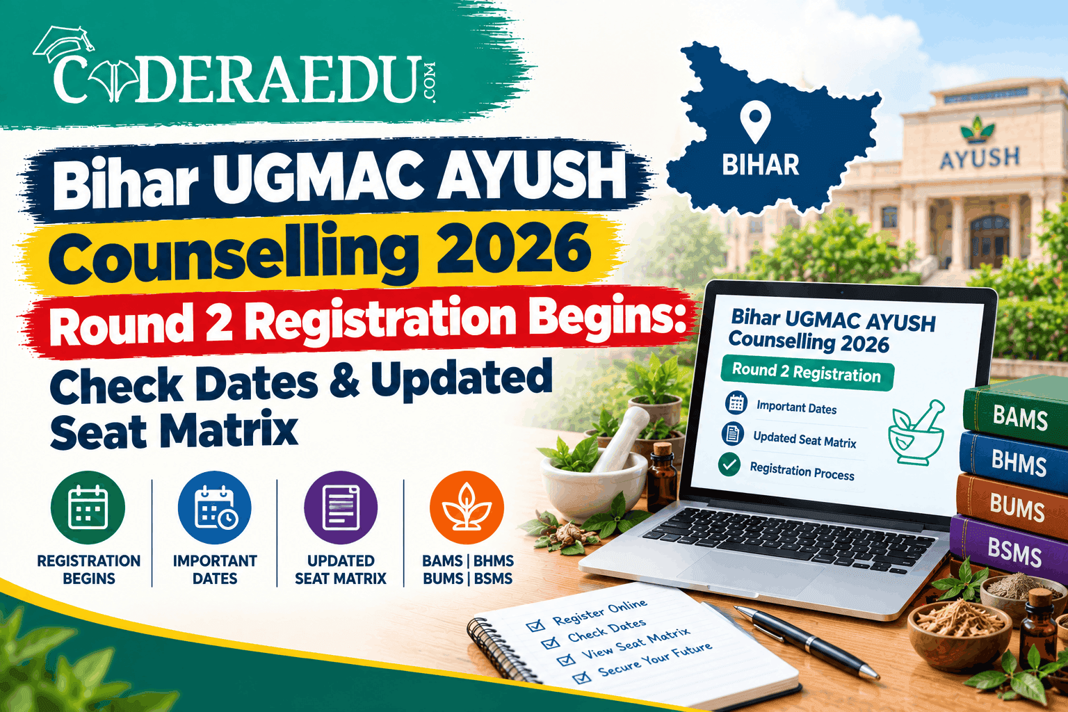Bihar UGMAC AYUSH 2026 Round 2 registration and updated seat matrix for BAMS, BHMS and BUMS