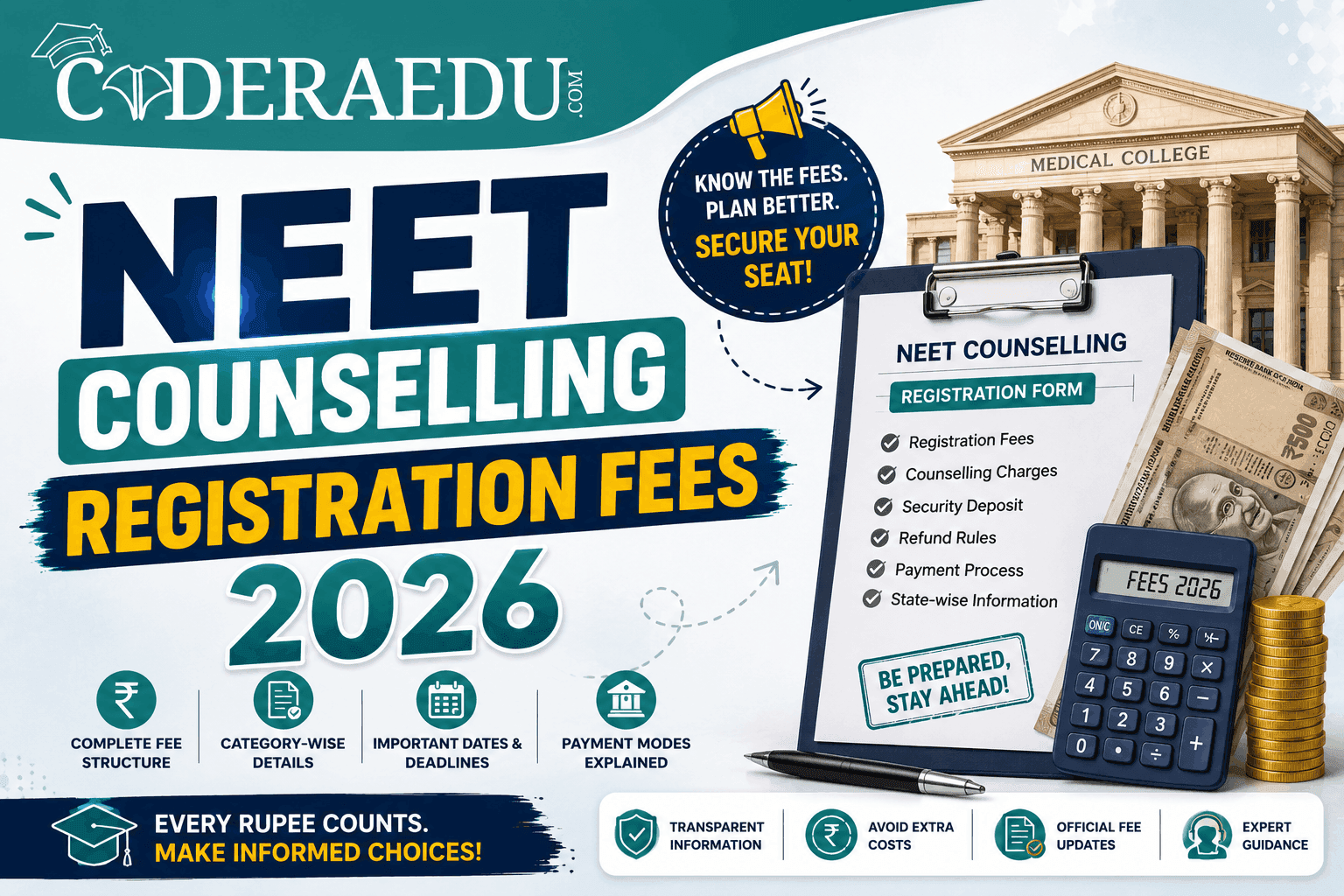 NEET counselling registration fees 2026 breakdown for AIQ and state quota