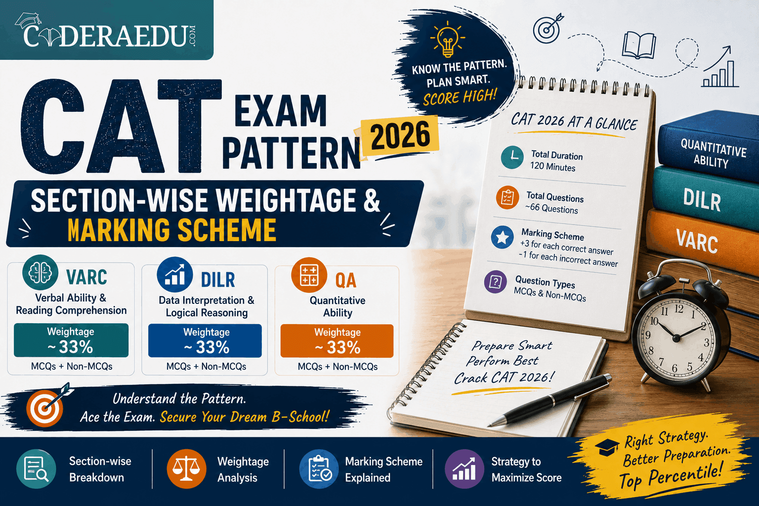 CAT exam pattern 2026 section-wise weightage and marking scheme