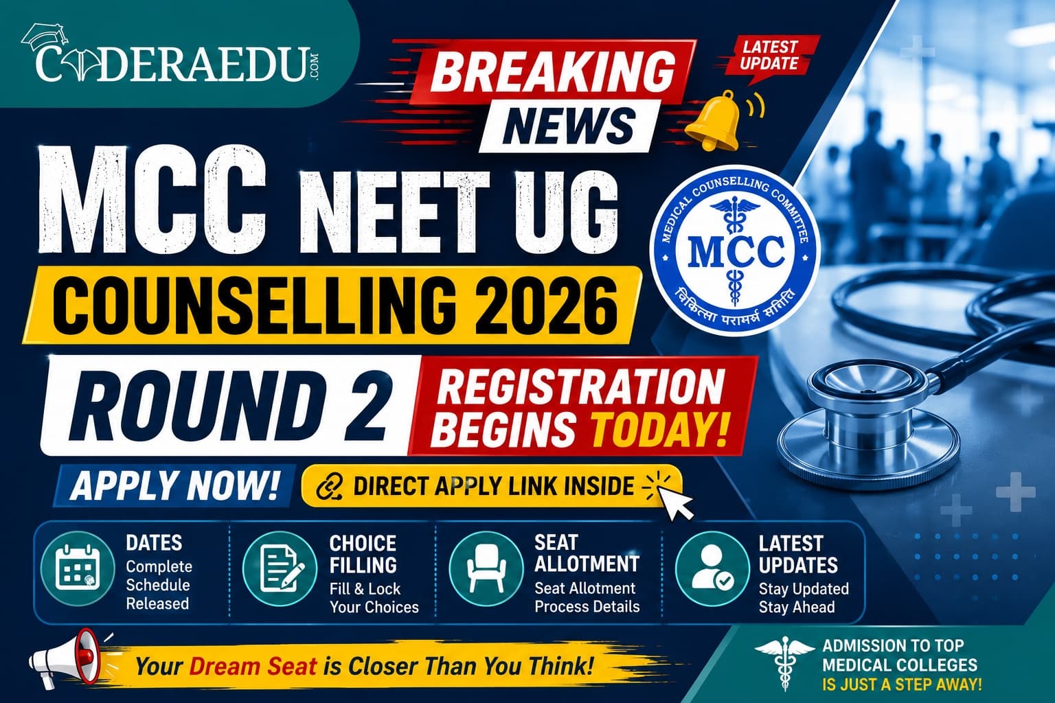 NEET UG Counselling 2026 Round 2 Registration Begins Today: Apply Link, Dates, Choice Filling & Seat Allotment