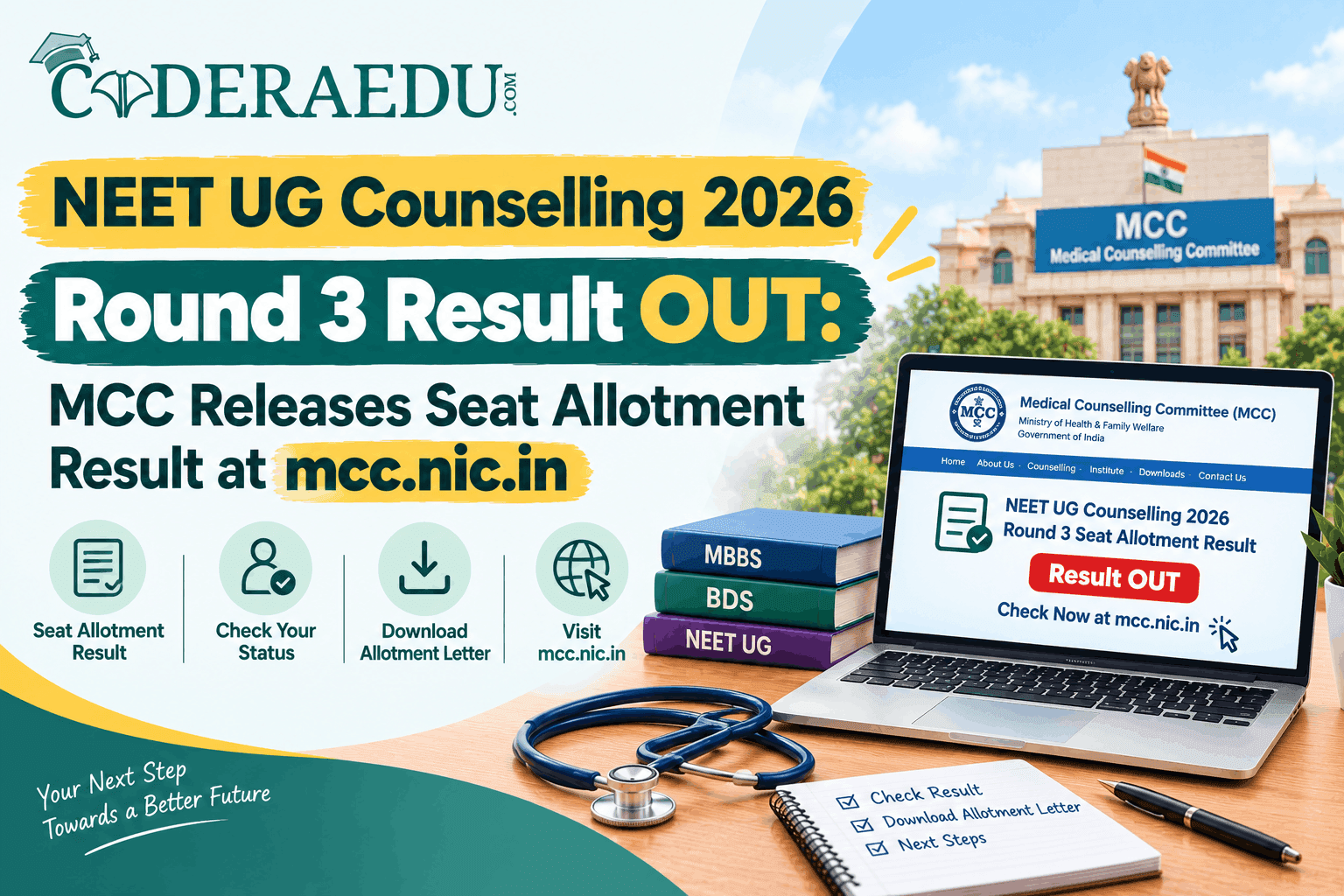 NEET UG Counselling 2026 Round 3 Result OUT: MCC Releases Seat Allotment Result at mcc.nic.in